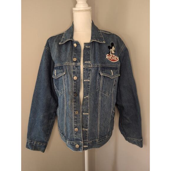 Disney Jackets & Blazers - 90s Vintage Disney Mickey embroidered patchwork jean button jacket M